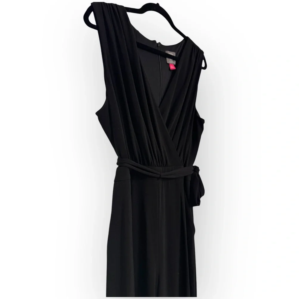 VINCE CAMUTO Faux Wrap Wide-Leg Jersey Jumpsuit, XL, Black - Picture 4 of 16
